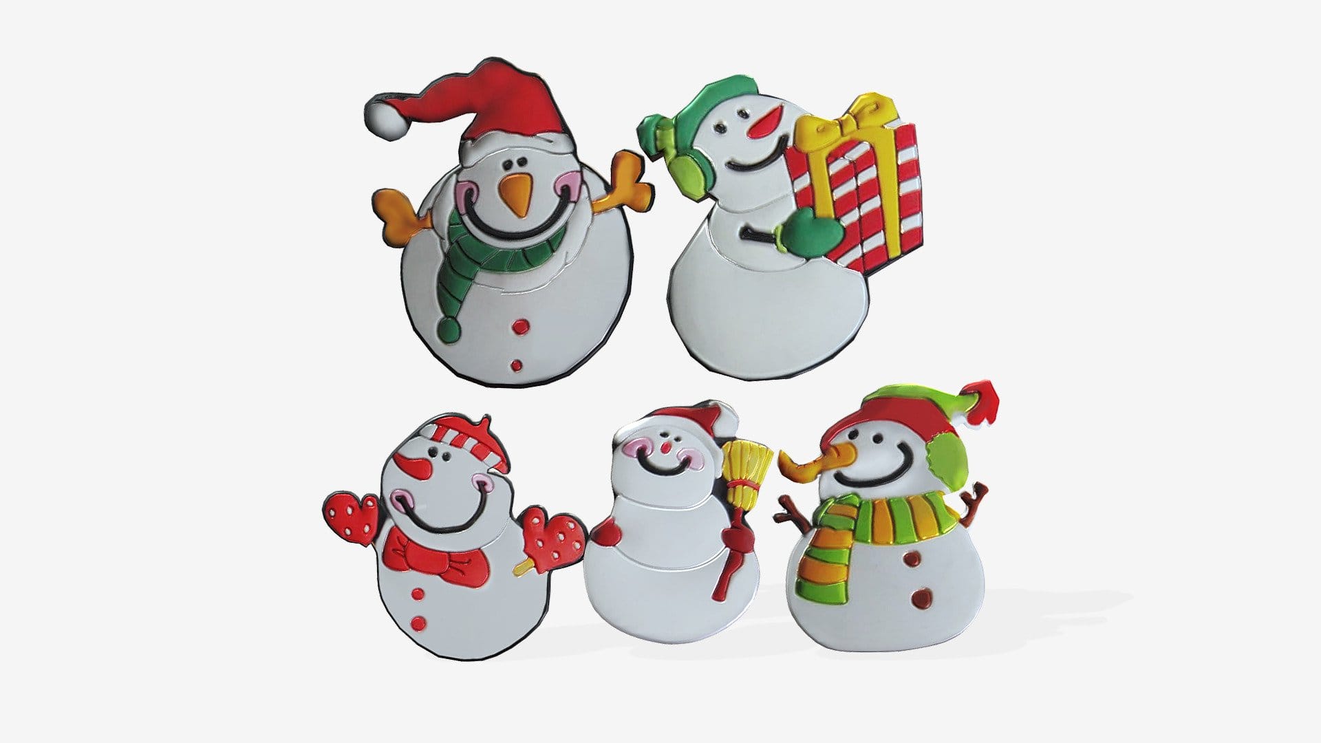 5 Snowman Stickers Pins Buttons or Broches