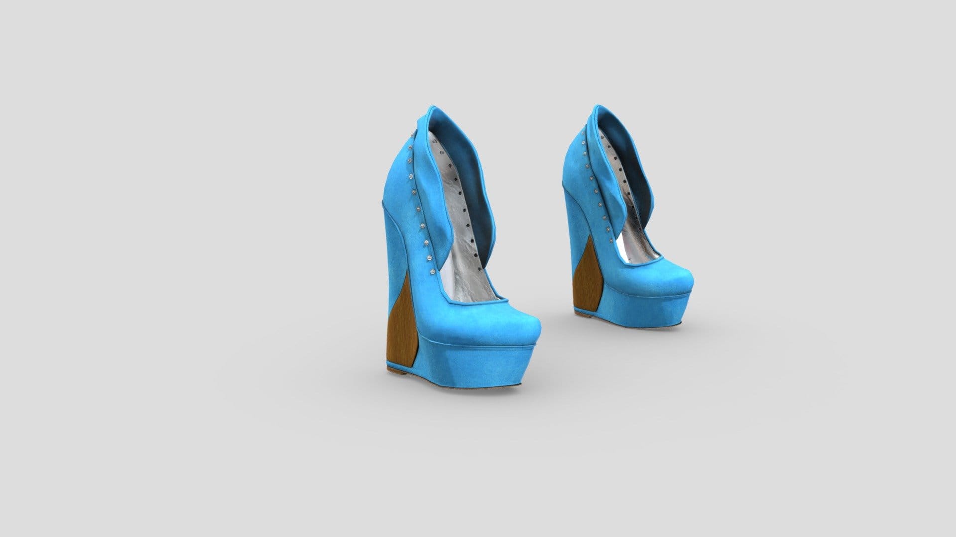 Blue Velvet Wedge High Heels Shoes
