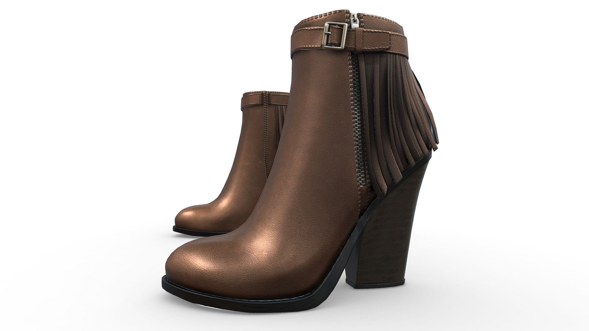 Brown Leather Fringe Back Western Ankle Boots