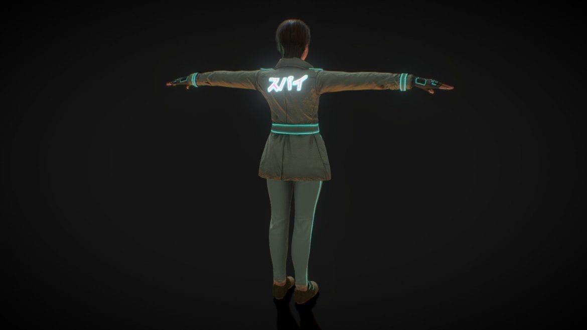 cyberpunk spy woman rigged 3d model