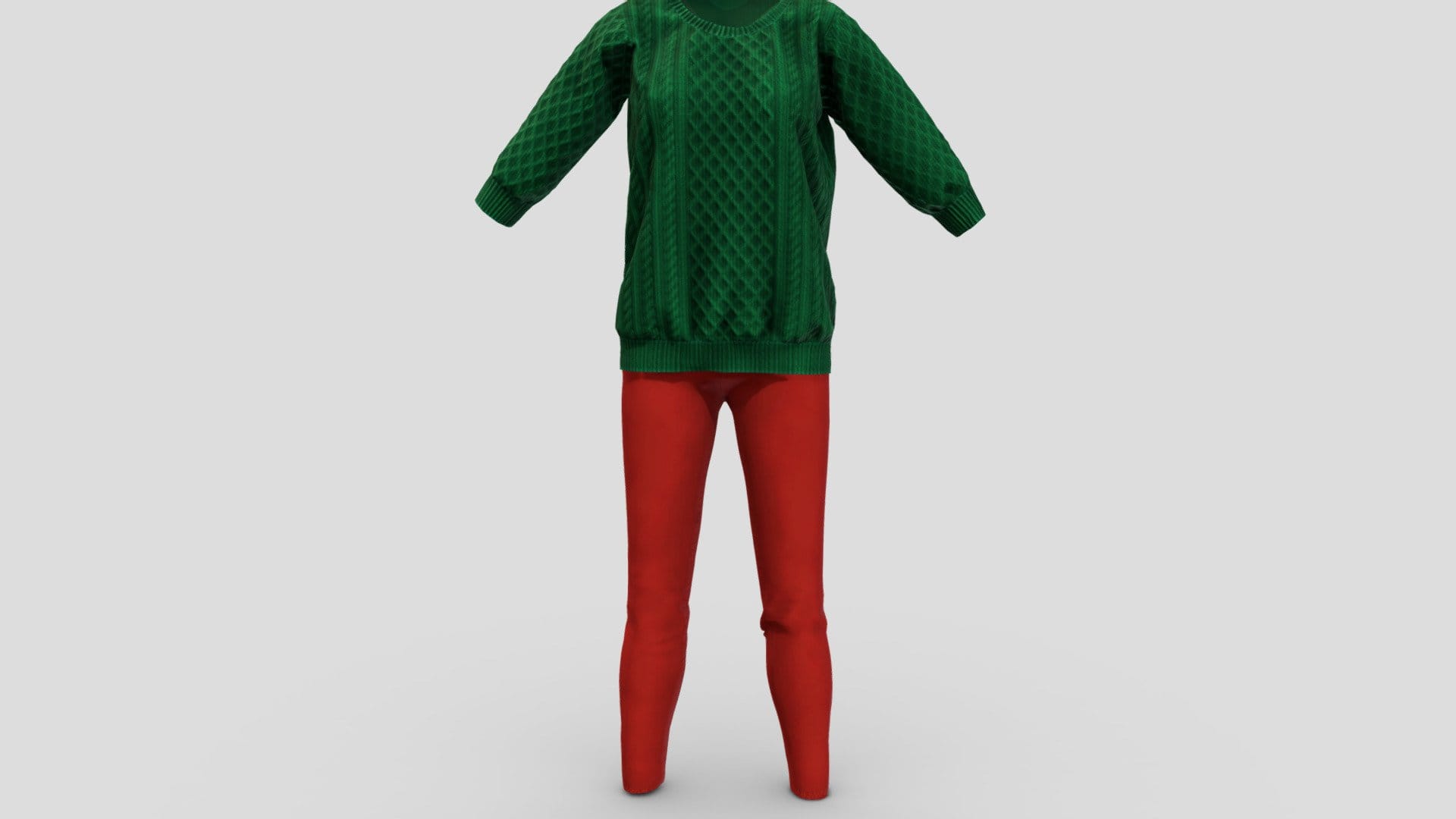 Green Knit Loose Winte Sweater Red Pants Outfit