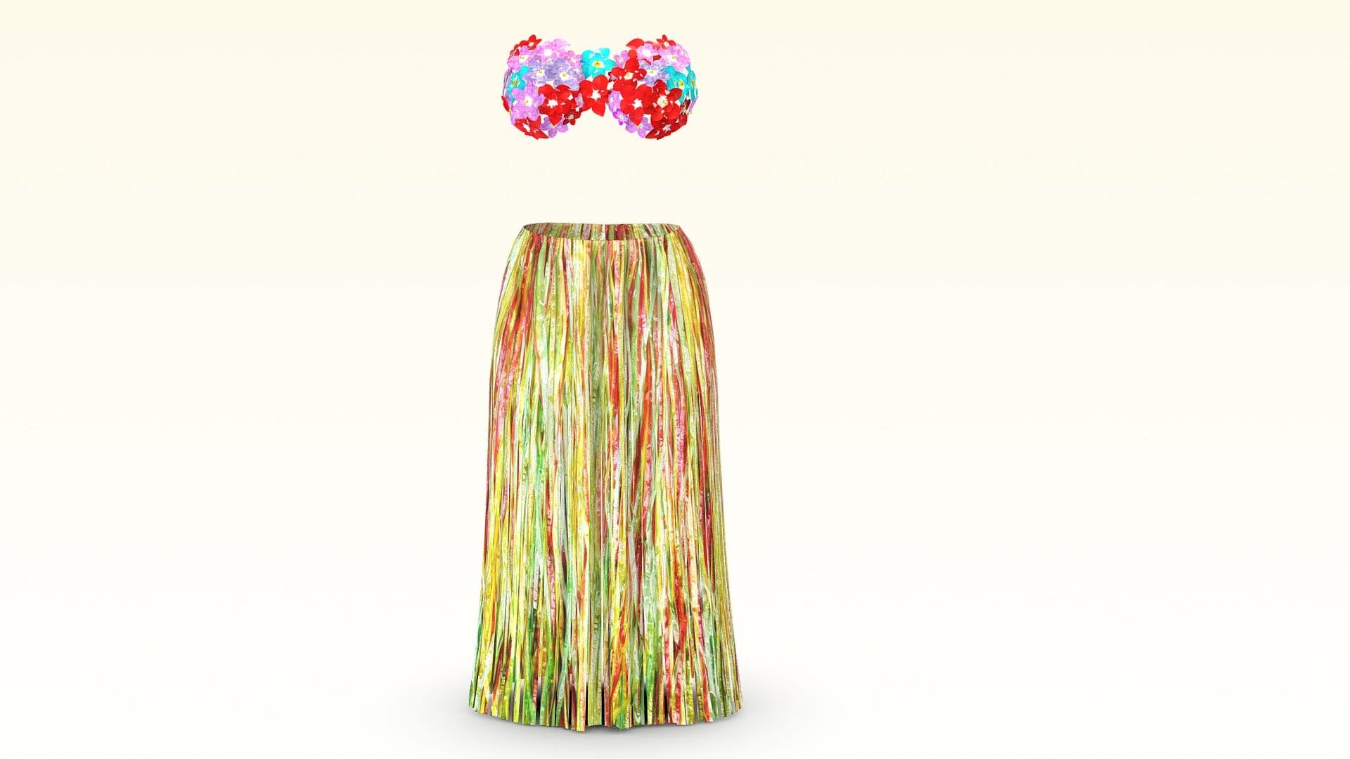 Hawaii Beach Strips Skirt And Flowers Bra Outfit