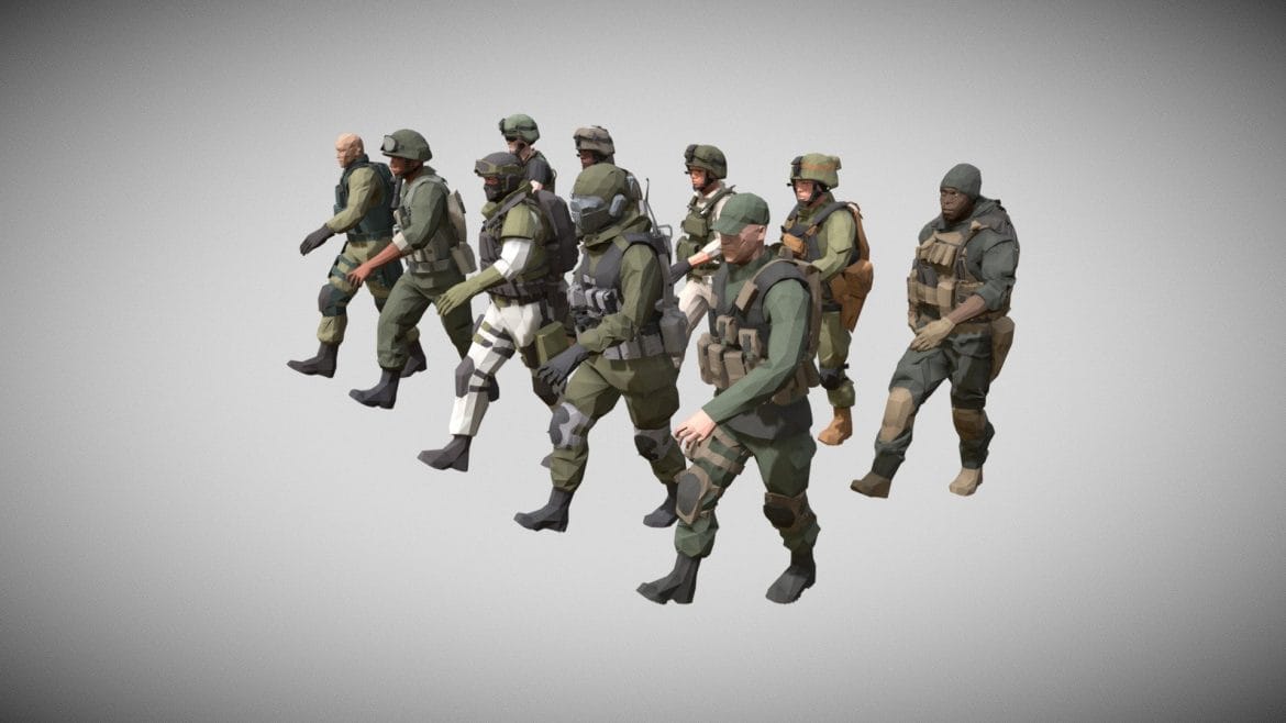low poly army man character pack animated 3d model