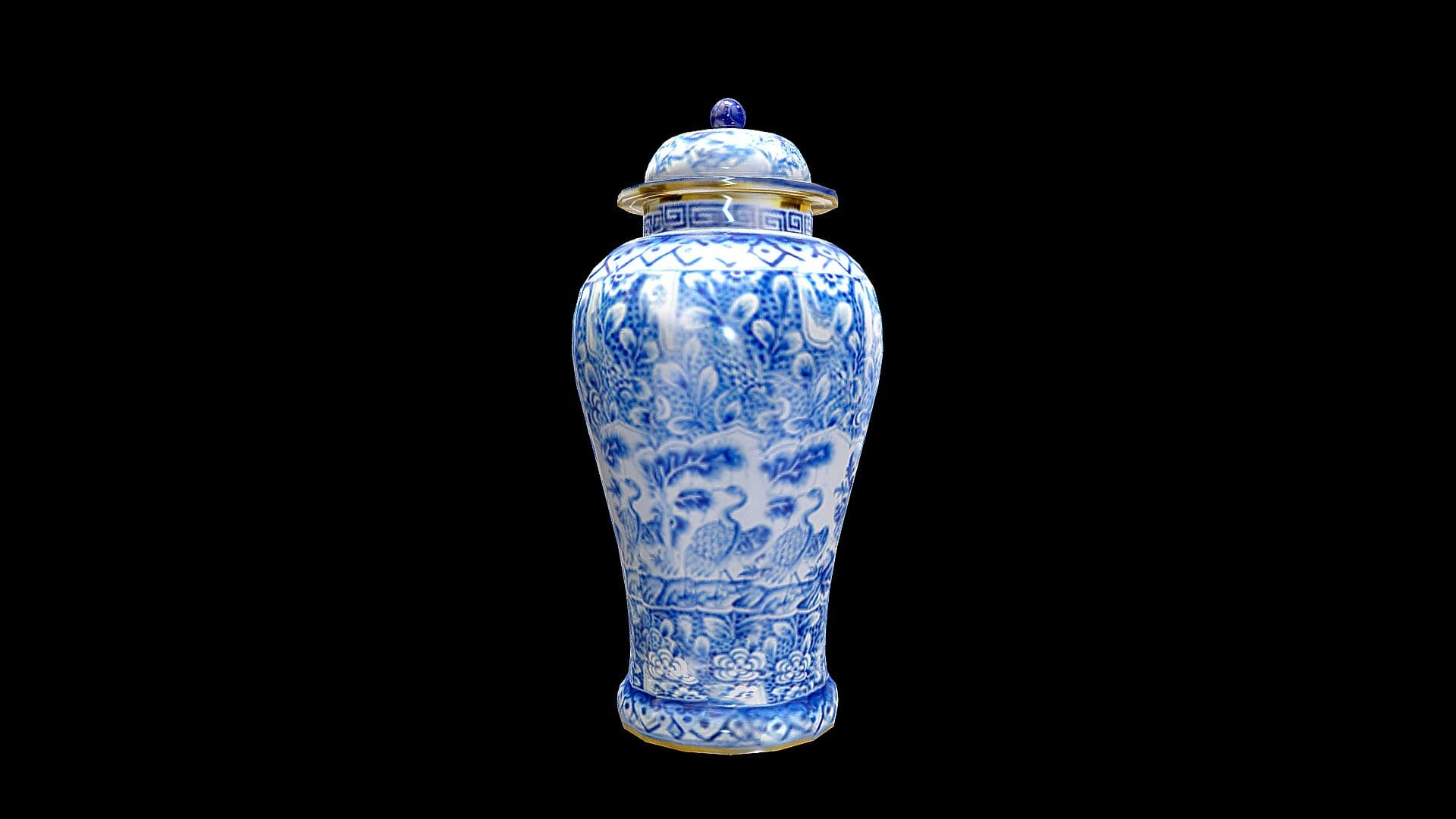 Low Poly Chinoserie Earthenware Jar Vase
