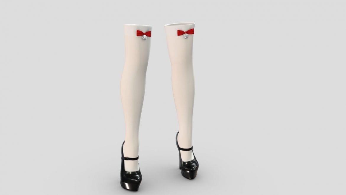 marry jane chunky high heels shoes amp stockings 3d model