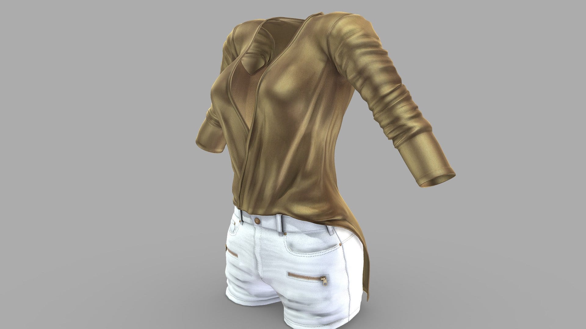Metalic Wrapped Top With White Zip Shorts