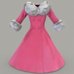 Pink Felt Winter Coat With Fur Neck And Sleeves