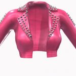 Pink Leather Female Crop Biker Jacket With Studs