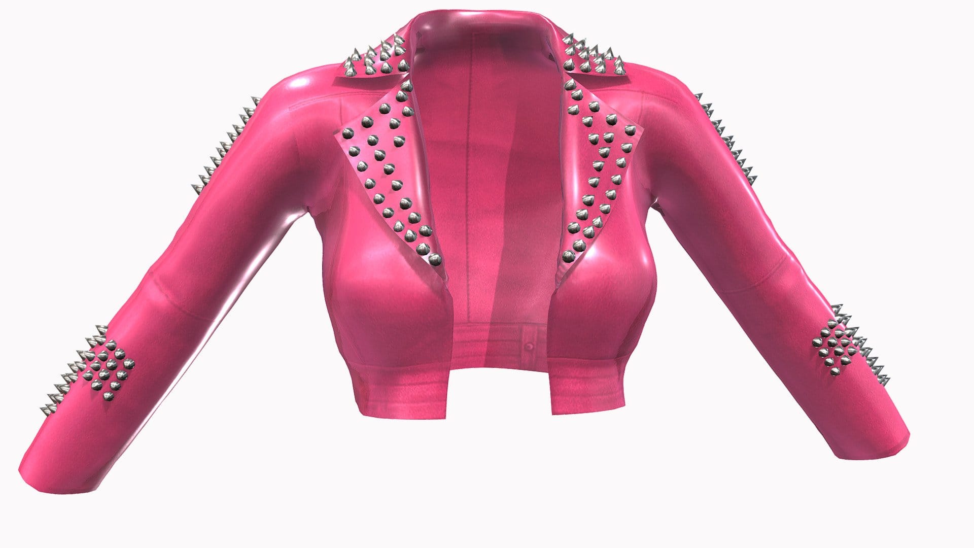 Pink Leather Female Crop Biker Jacket With Studs