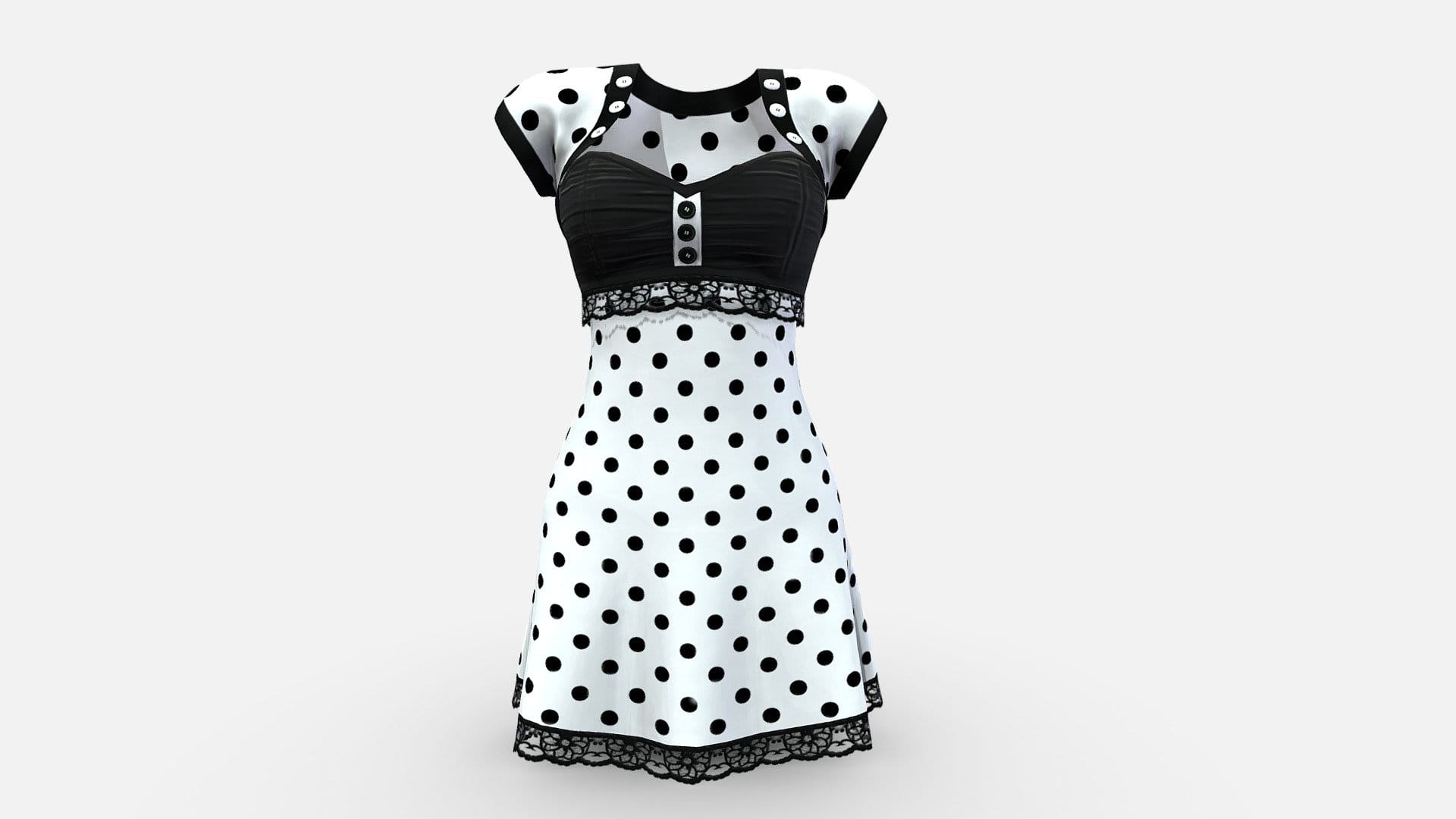 Polka Dots Lace Trims Retro Female Dress