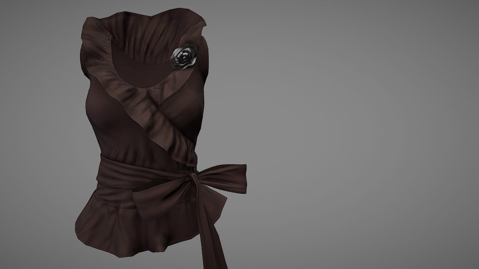 Rose Broche Ruffled Neck Bow Belt Wrapped Top
