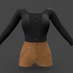 Suede Shorts Laced Chest Top Female Outfit