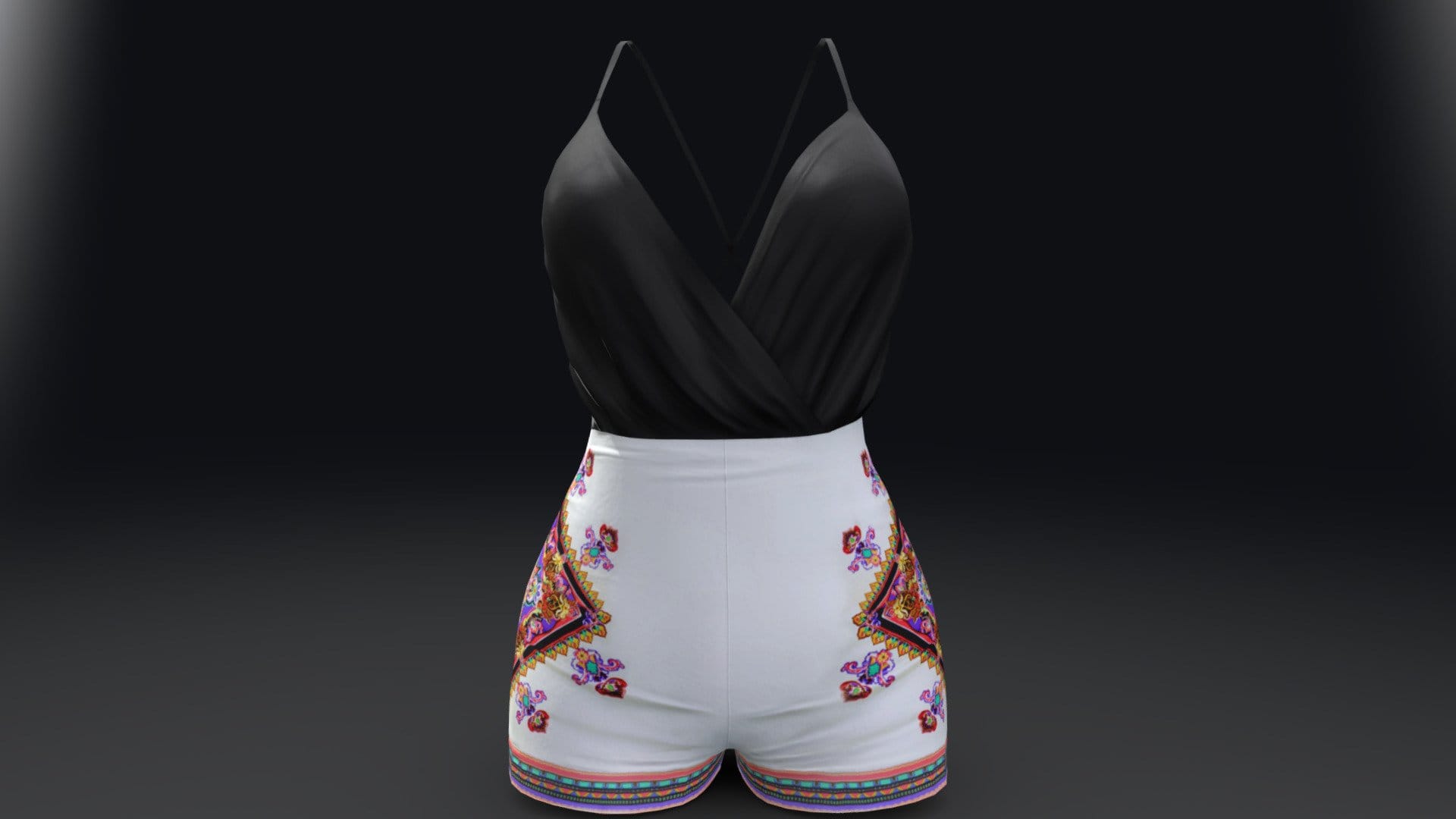 Tie Dye High Waist Shorts Black Wrap Top