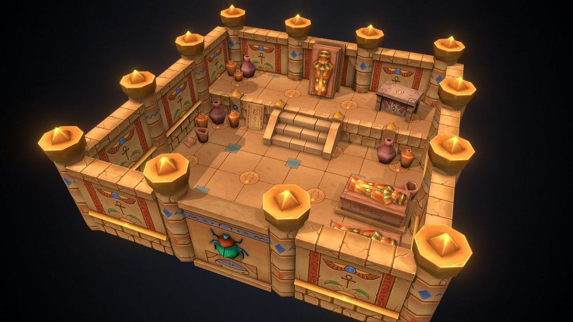 Tiny Dungeons Egypt 3d Model - Low poly Tiny Dungeons Egypt 3D model asset pack for mobile games, featuring ancient Egyptian temples, pyramids, and desert environments.