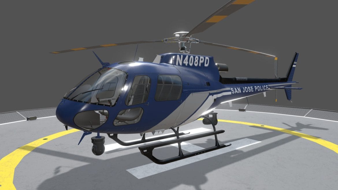 As350 Helicopter 3d Model - Detailed 3D model of an AS-350 helicopter in San Jose Police Department livery, static display.