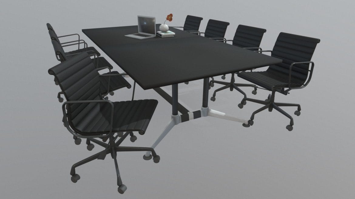 Blackjack Boardroom Table 3d Model - Blackjack Boardroom Table 2400 chrome frame 3D model for modern office interior rendering