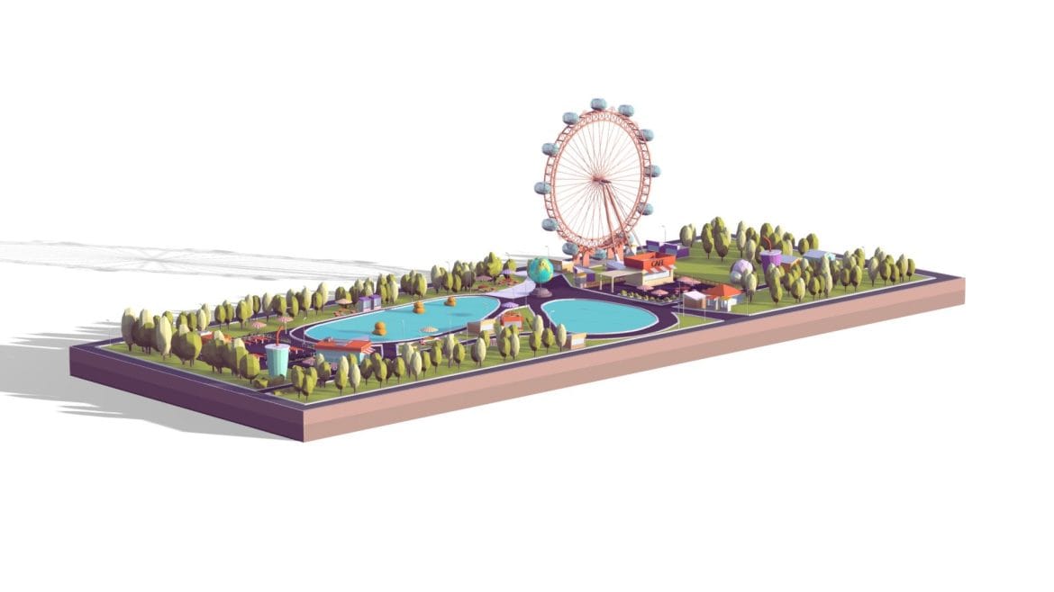 cartoon low poly park illustration 3d model