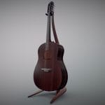 Classical acoustic guitar on a wooden rack