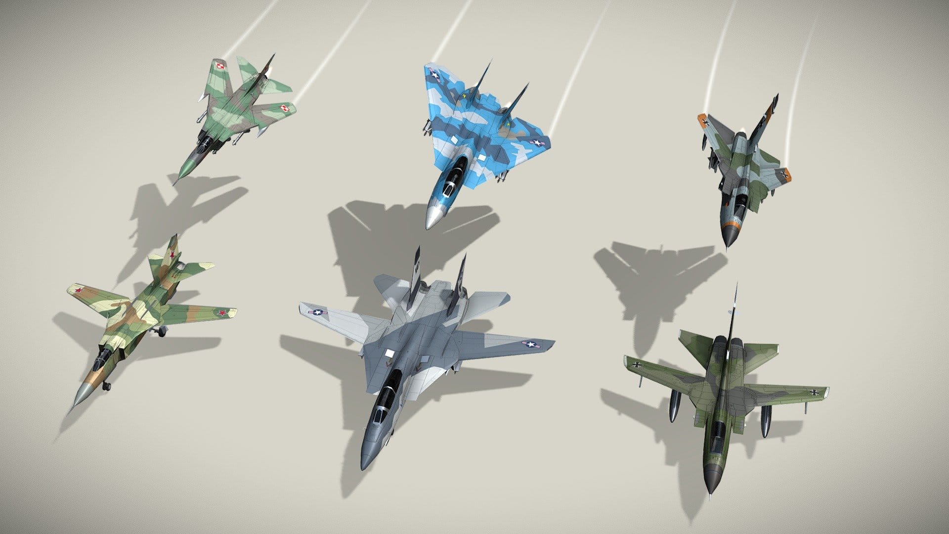 Cold War fighters lowpoly set B: 3+3