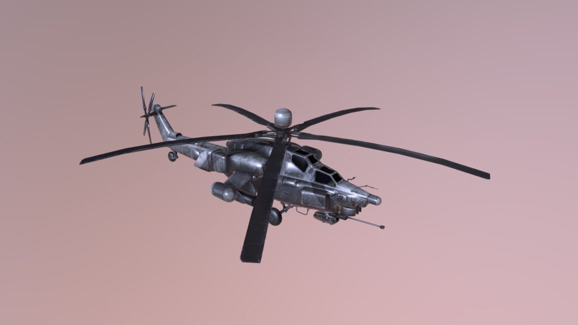Mi28 Helicopter 3d Model - Low-poly 3D model of the Mi-28 Night Hunter attack helicopter with detailed textures and geometry, ready for digital projects.
