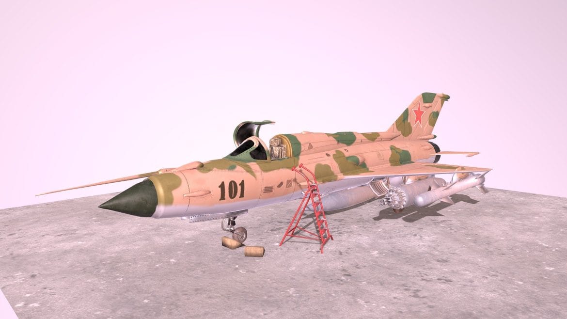 mig 21 rigged amp animated with interior m4 3d model