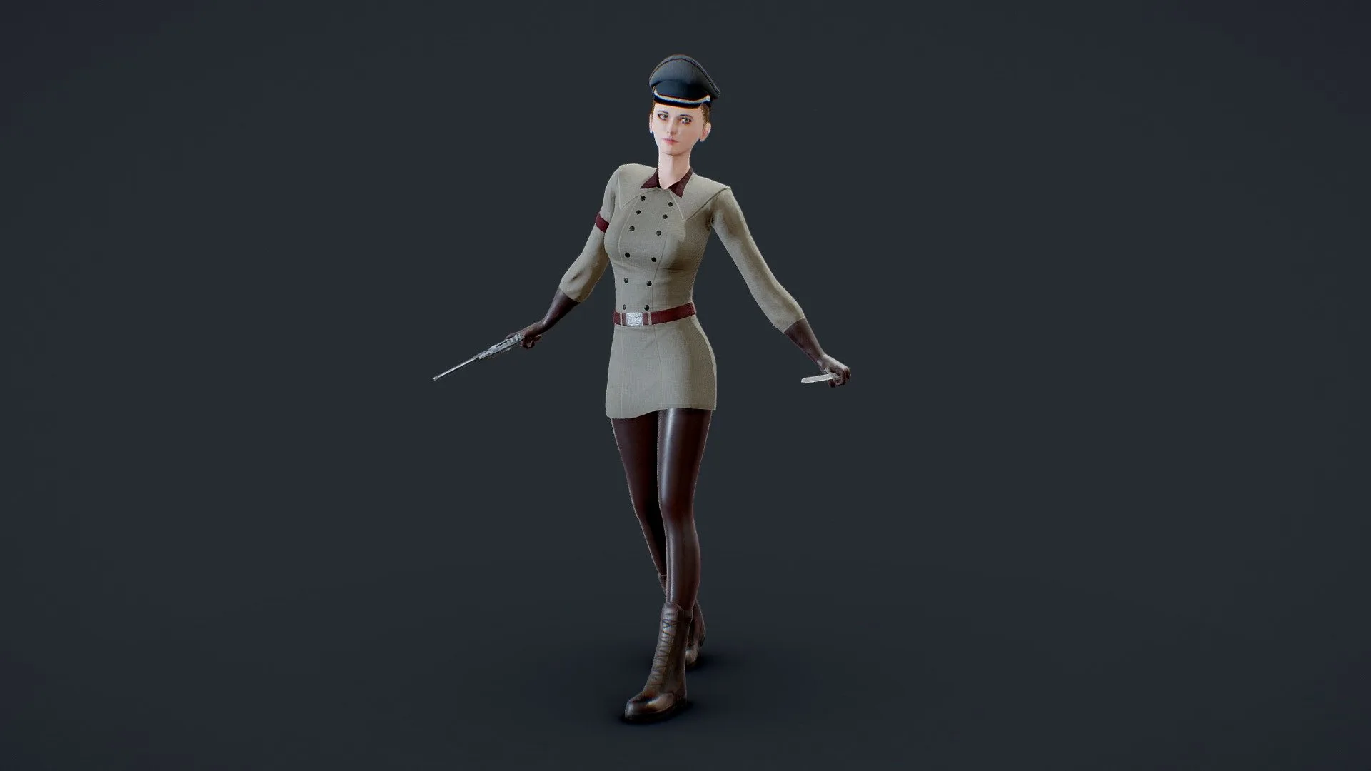 Military Girl Game Ready Low Poly 3D Model
