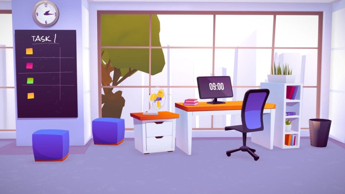 office work desk lowpoly bureau game assets 3d model
