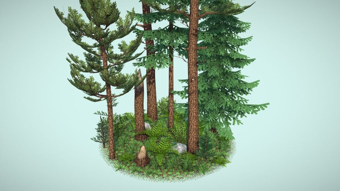 pixel art pine forest 3d model