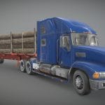 semi truck log trailer low poly 3d model