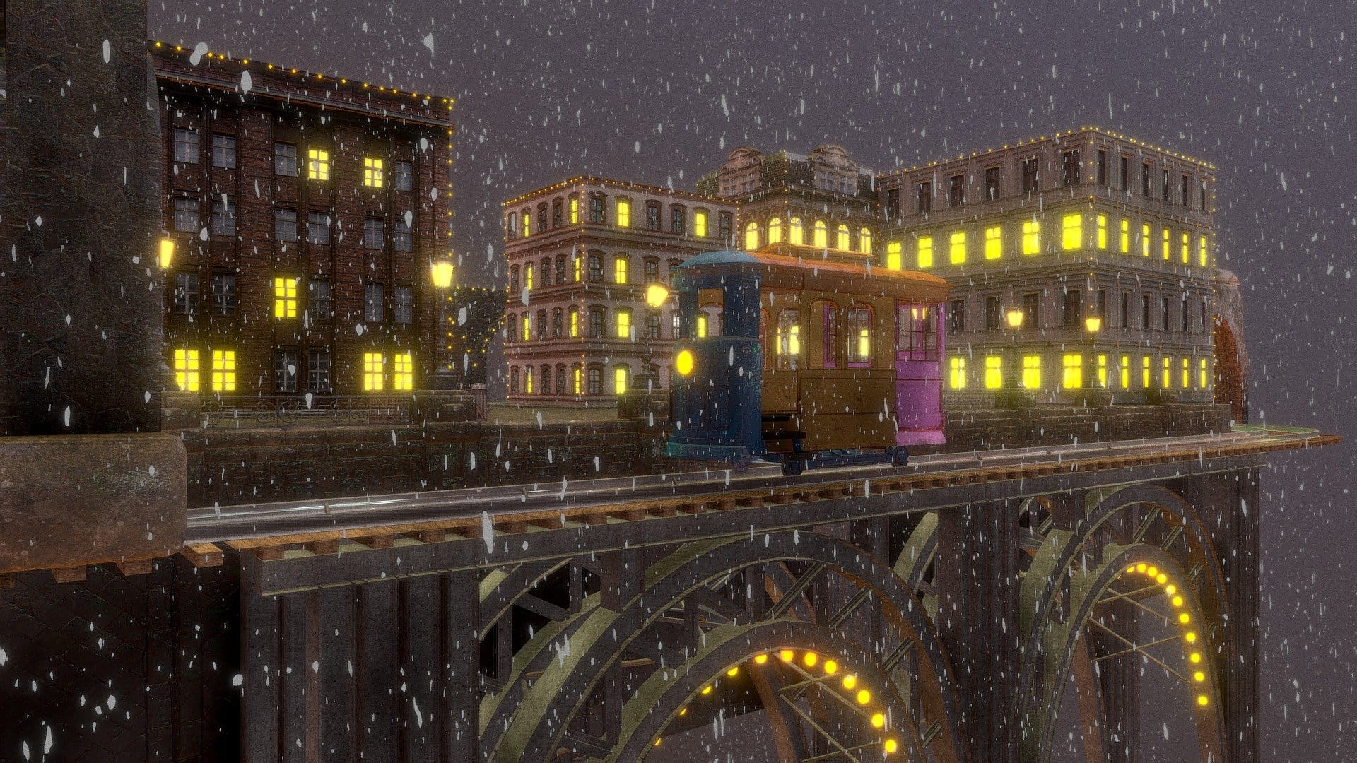 Snowy Floating City at Night (Jazz)