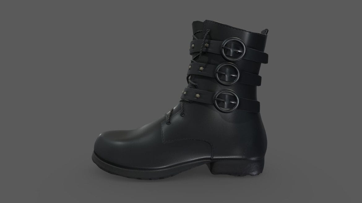black leather motorcycle biker boots w buckles 3d model