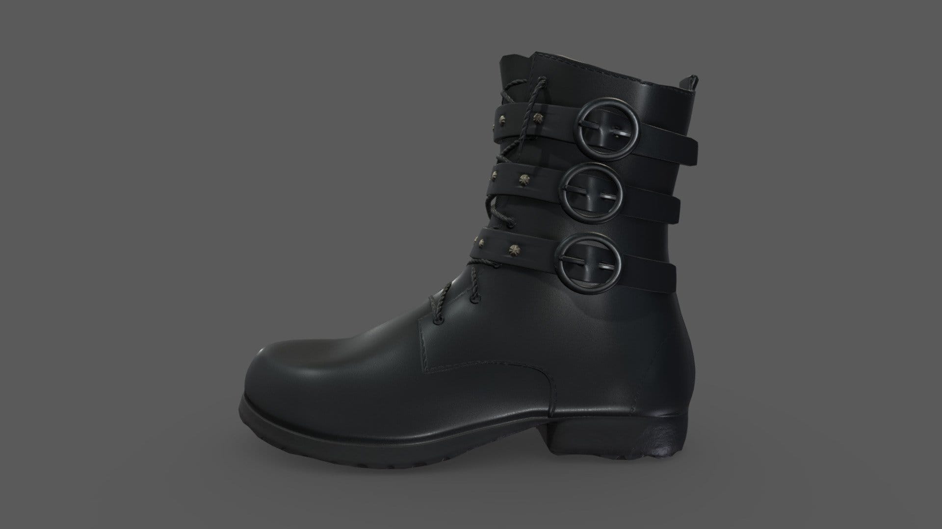 Black Leather Motorcycle Biker Boots w Buckles