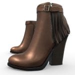 brown leather fringe back western ankle boots 3d model