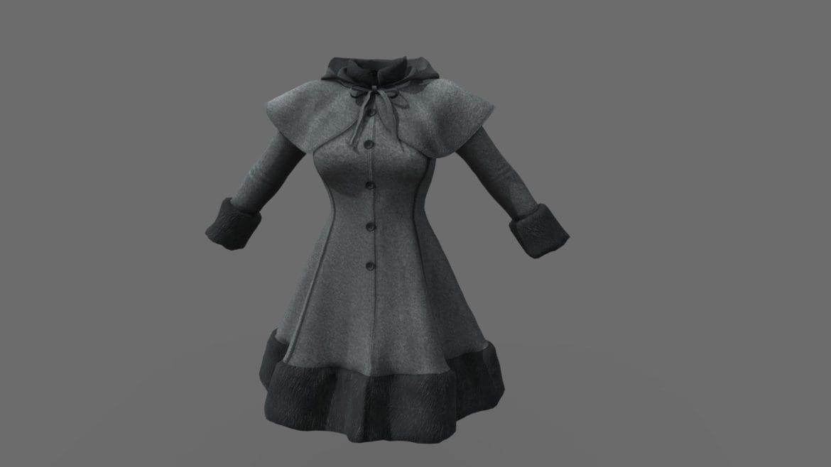 closed front winter coat with cape 3d model