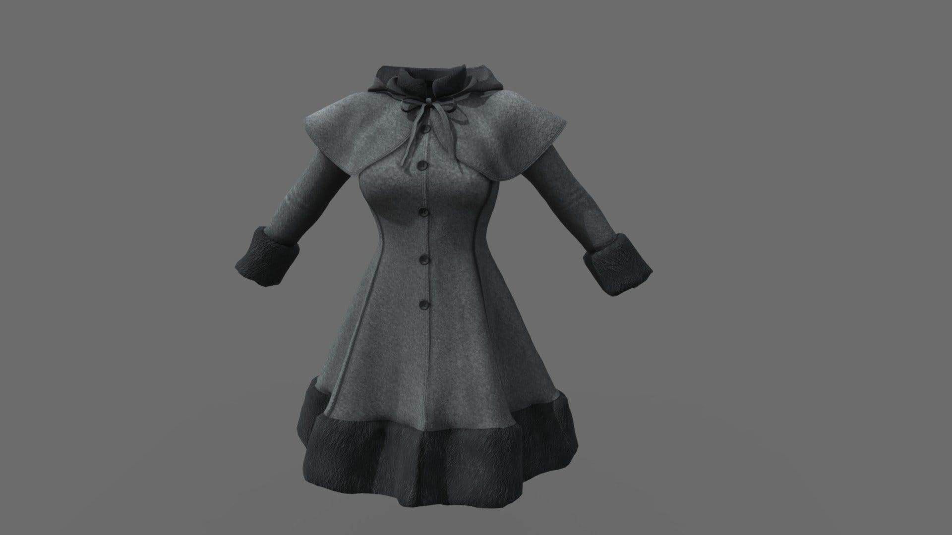 Closed Front Winter Coat With Cape
