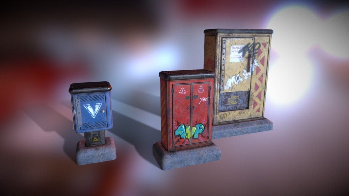 cyber punk city electrical boxes 3d model
