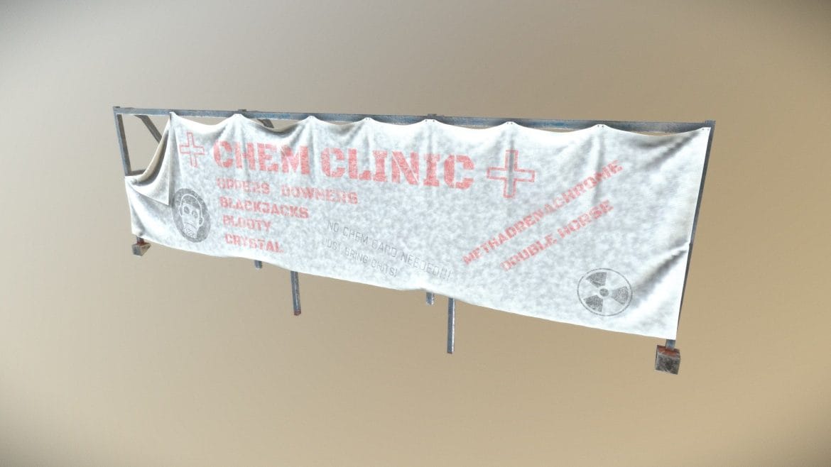 cyberpunk style sign vinyl banner on frame 3d model