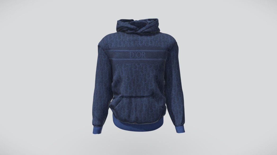 dior oblique hoodie blue jacquard cotton 3d model
