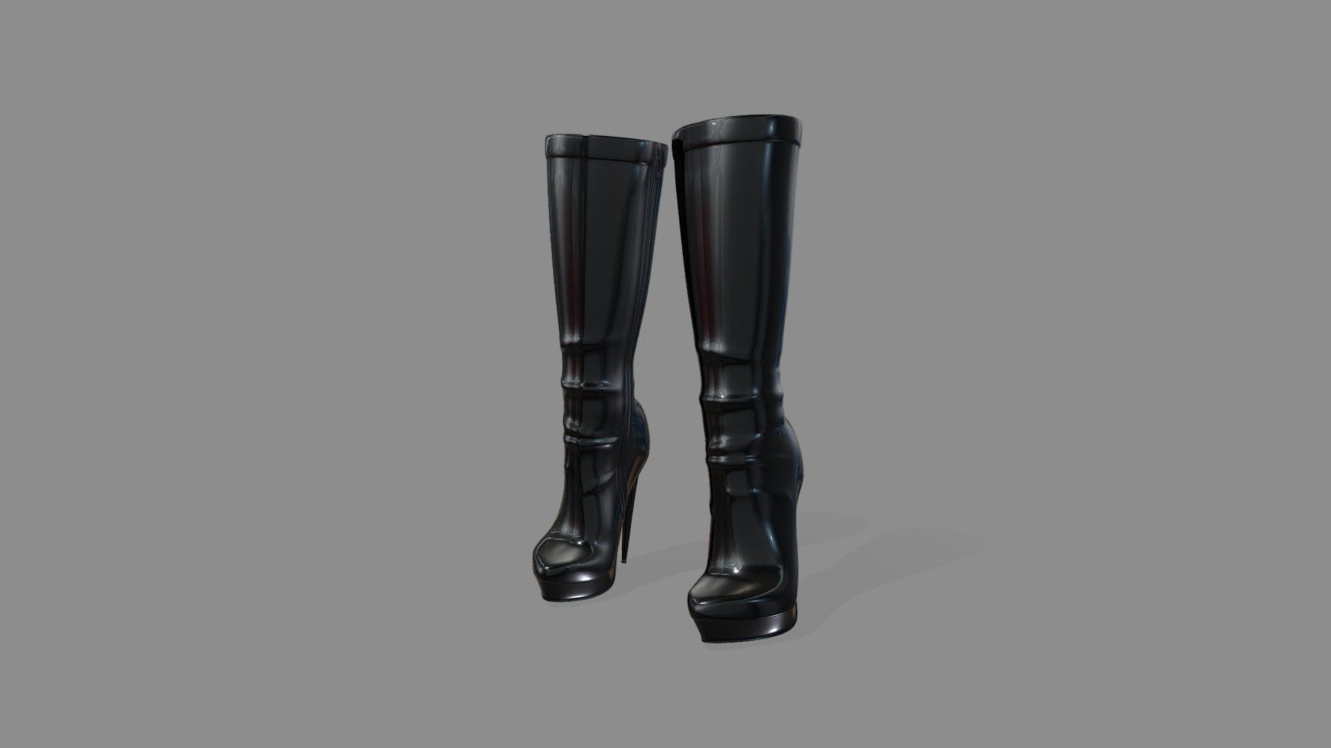 Female Black Shiny PU Leather Mid Calf Boots