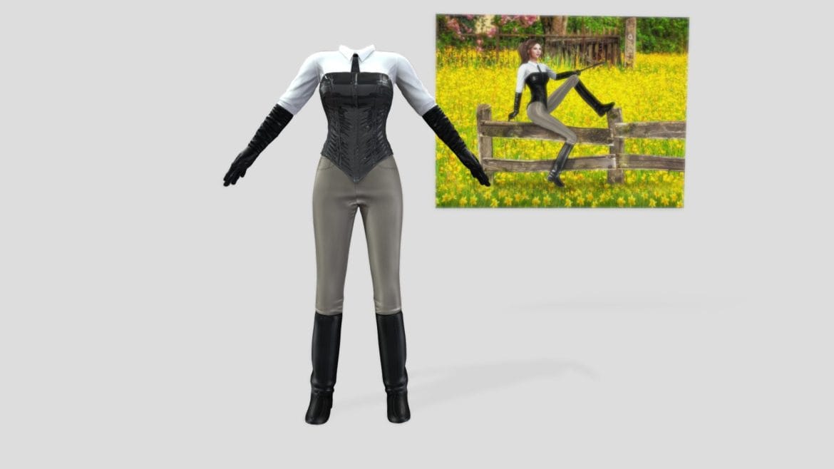 female horse riding outfit top pants boots 3d model