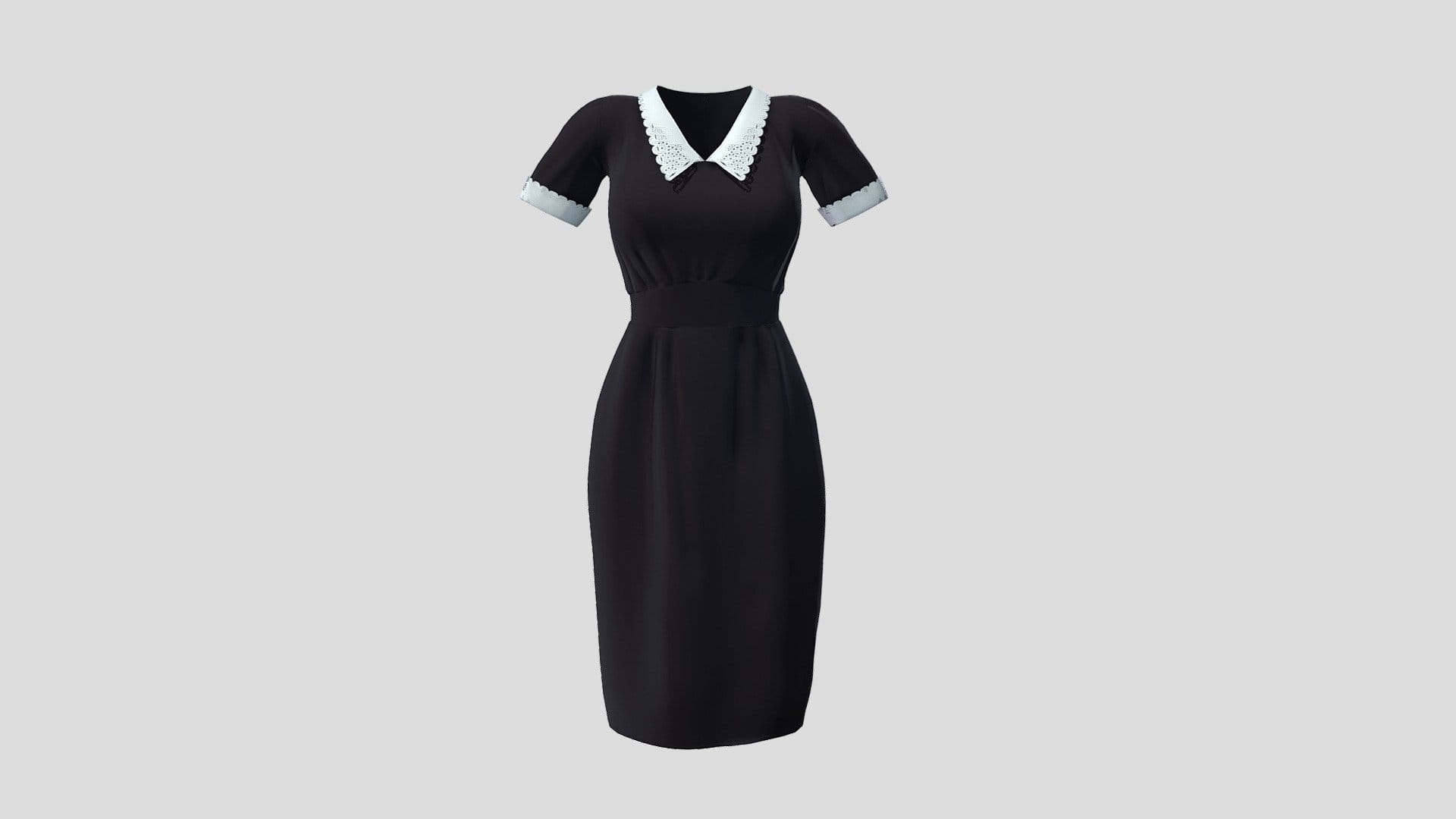 Female Maid Black Uniform With Lace Collar