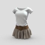 female mini ruffled skirt w belt white tshirt 3d model