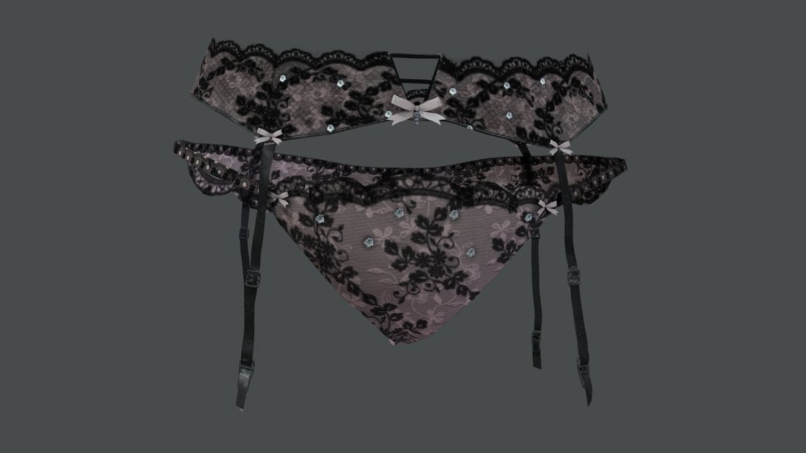 female sexy lace underpants with garters belt 3d model