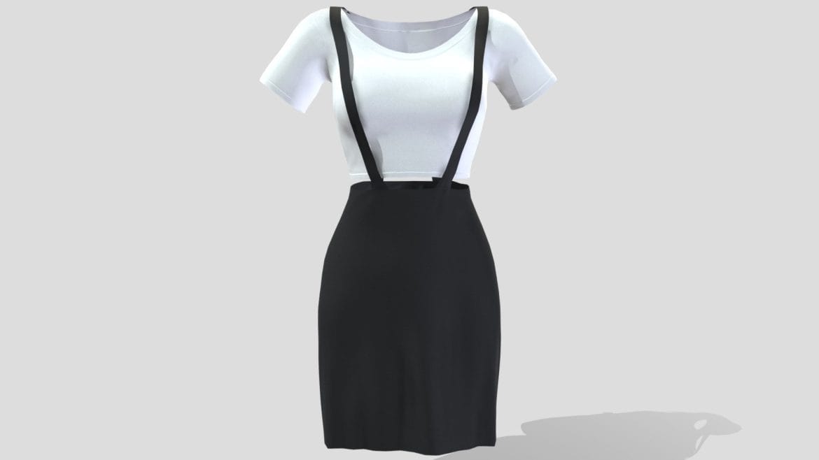 female skirt overall with white tshirt 3d model