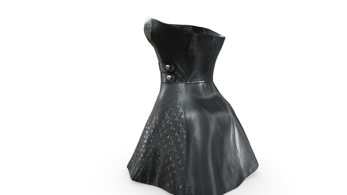 female strapless leather bustier mini dress 3d model