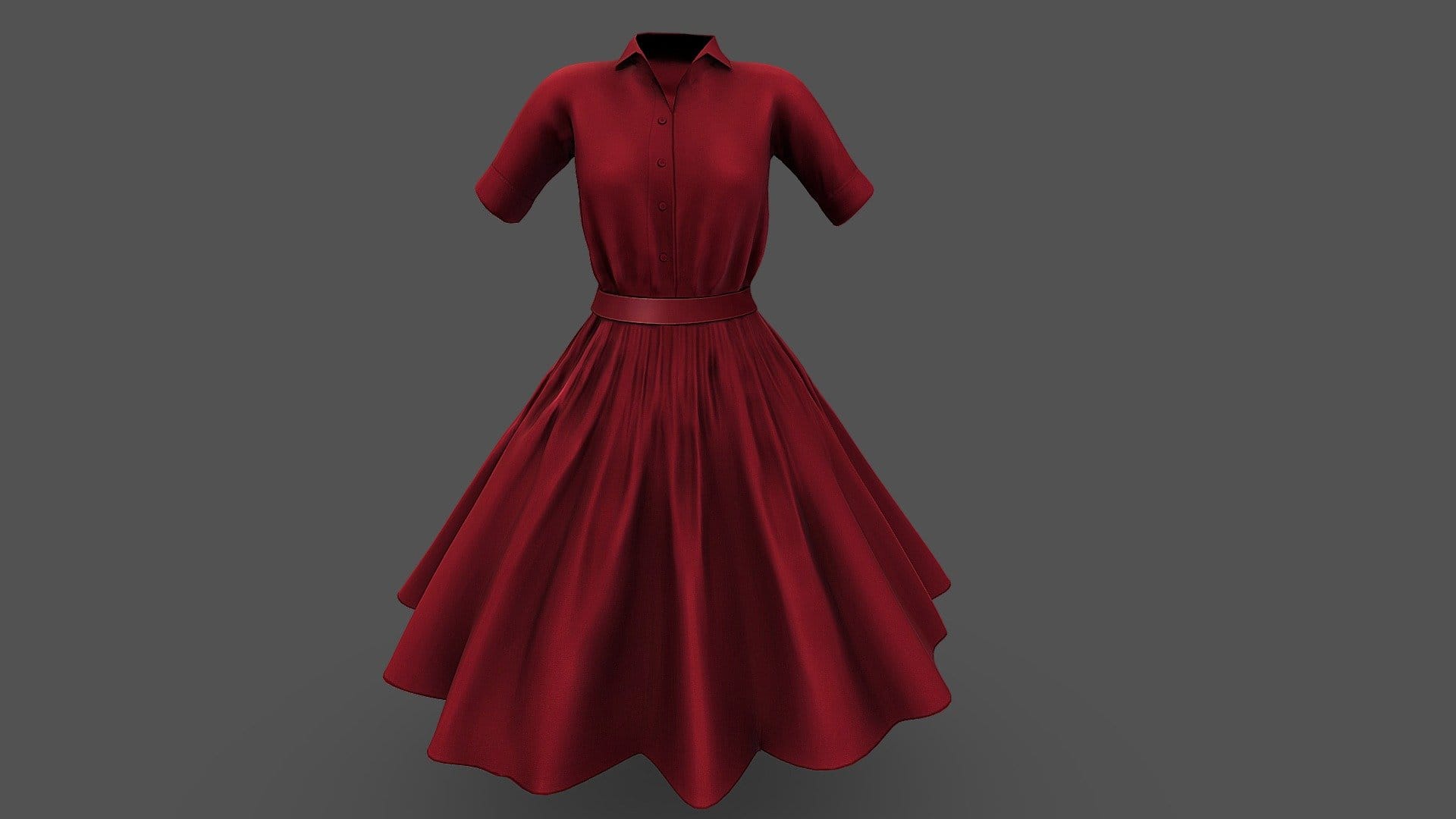 Flaring Out Skirt Red Retro Female Shirt Dress