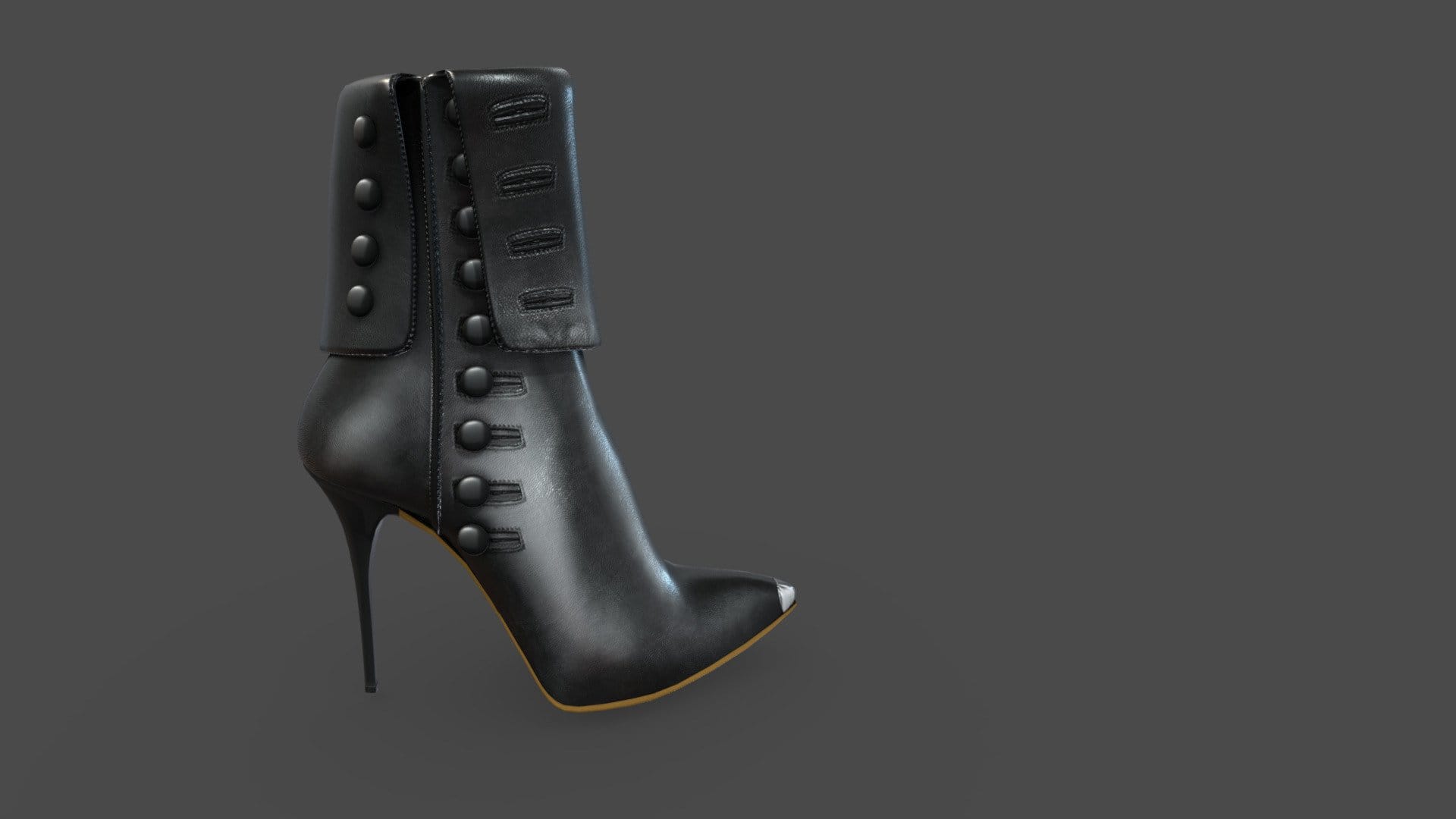 Folded Neck Buttons Black High Heel Ankle Boots