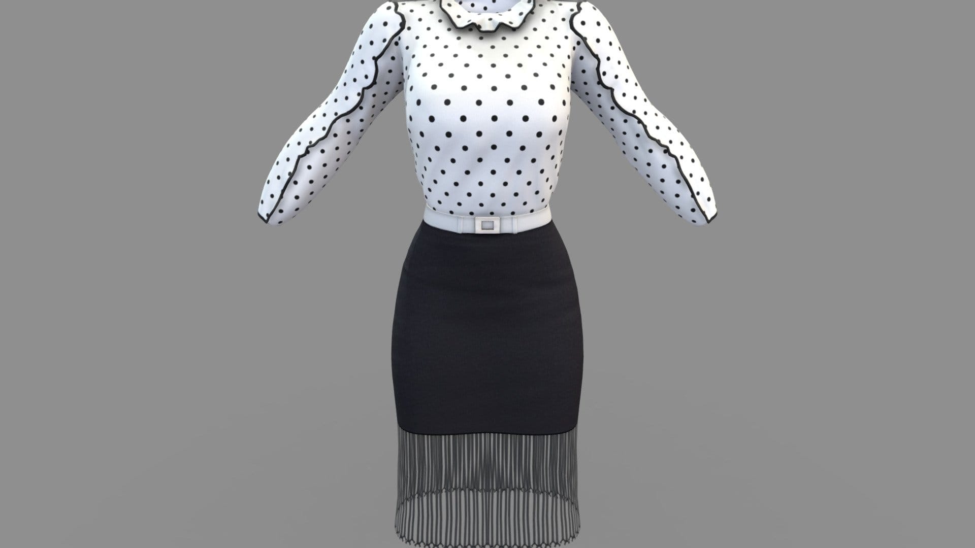 Frill Edge Retro Top Pencil Skirt Outfit