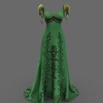 Front Slits Flooor Lenghth Long Green Dress