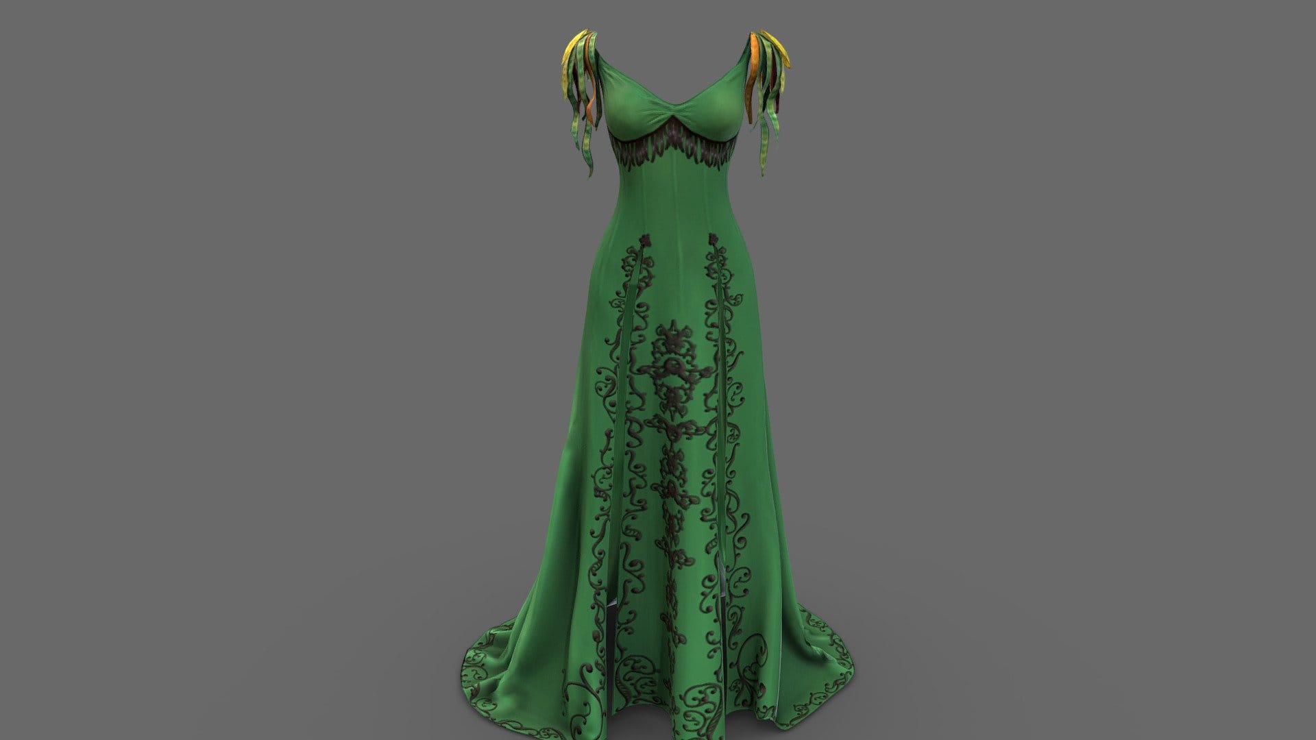 Front Slits Flooor Lenghth Long Green Dress